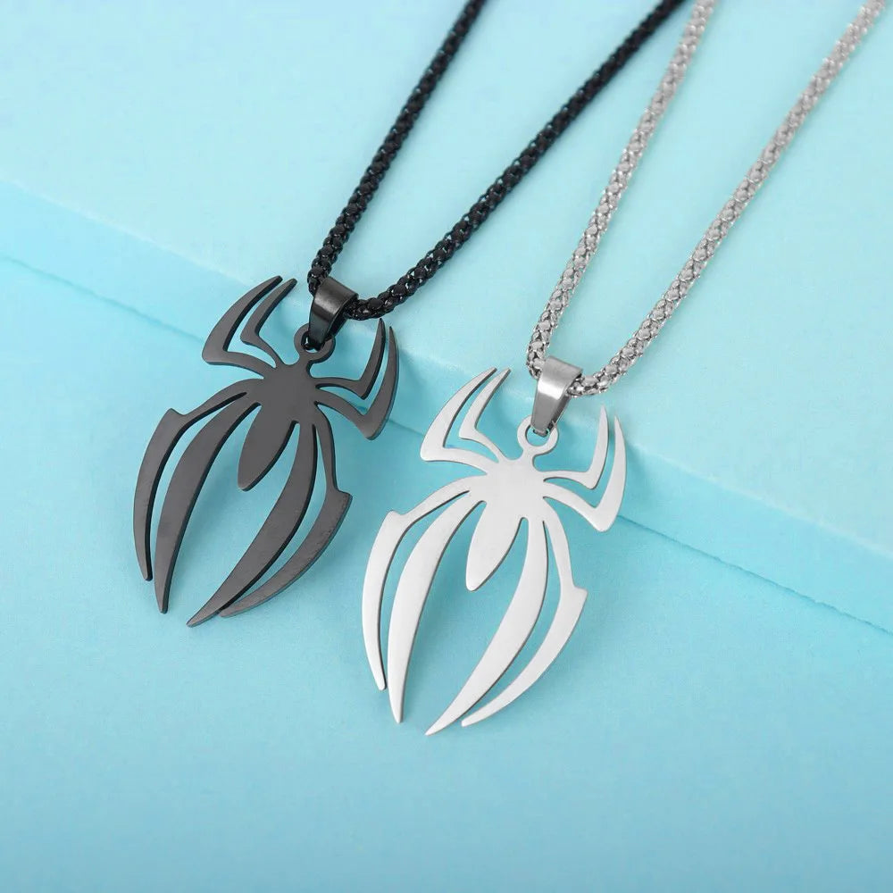 Superhero Spider Logo Necklace Men Stainless Steel Pendant Chain