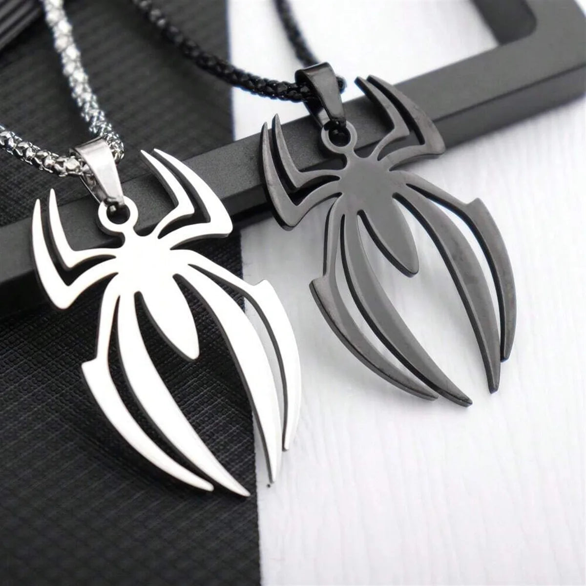 Superhero Spider Logo Necklace Men Stainless Steel Pendant Chain