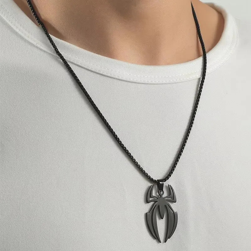 Superhero Spider Logo Necklace Men Stainless Steel Pendant Chain
