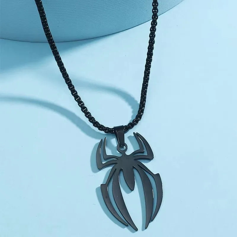Superhero Spider Logo Necklace Men Stainless Steel Pendant Chain